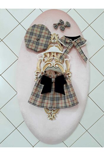 Eylülce Butik Patterned Papperbag Skirt and Hat - Vintage Collar Buckle Set