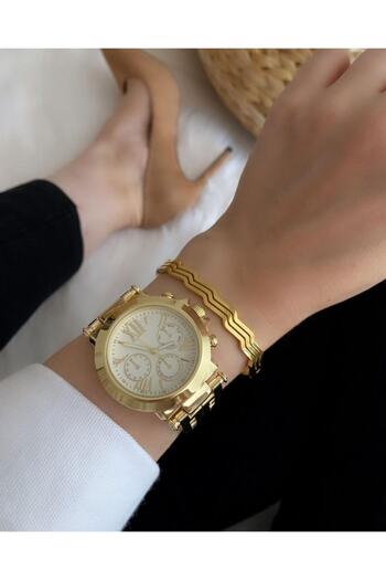 İSTLİV Gold Unısex Çelik Kasa Analog Kol Saati