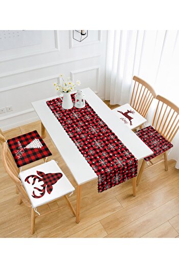 Realhomes Mery Christmas New Year's Design Set of 4 Zippered Chair Cushions and 1 Runner