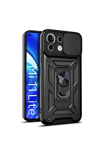 Fibaks Xiaomi Mi 11 Lite Case Military Armor Ring Case with Ring Stand Tank Protection Armor Silicone Vega Cap
