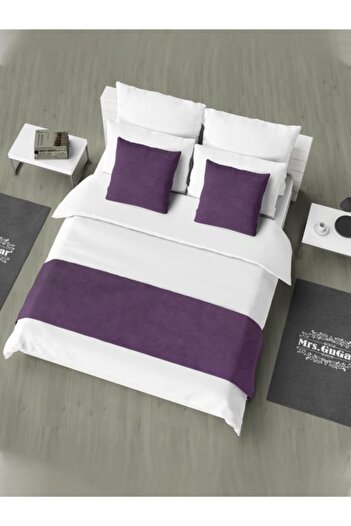 Mrs.Gugar Purple Single Bed Runner and Throw Pillow Cover Set