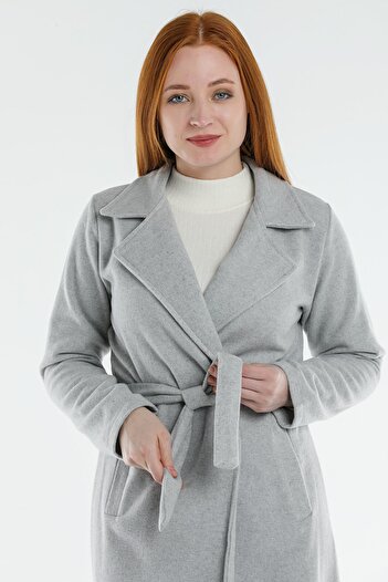 ensade Belted Gray Stamp Coat