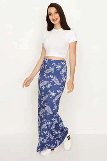 Select Moda Fusta maxi albastra cu model etnic de dama