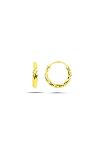 Doğan Silver Gümüş Altın Rengi Mini Burgu Modeli Halka Küpe 14 mm Dgn20923