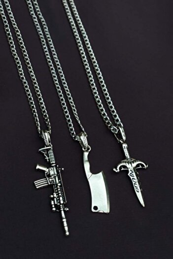 The Collection 3-Piece Weapon Sword Ax Men's Necklace Set