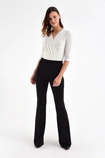 Laranor Ecru Bottom Snap Double Breasted Collar Three-Quarter Sleeve Blouse&body