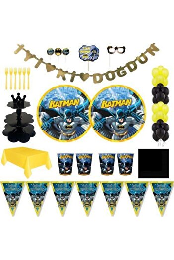 Batman Yellow Black Luxury Birthday Party Supplies Set Ornament for 8 People