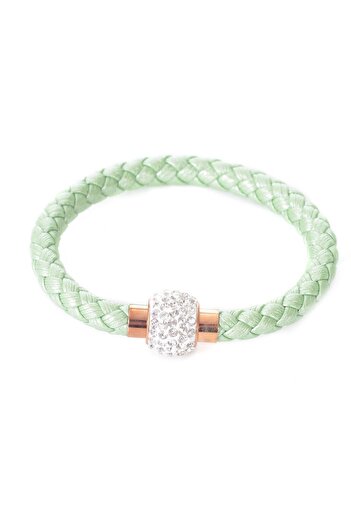 LABALABA Water Green Stone Detailed Steel Closure Women's Bracelet - Knitted Texture