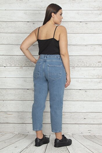 Şans Women's Large Size Blue 5 Pocket Ankle Length Jeans 65n20358
