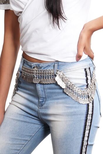 LABALABA Women's Antique Silver Plated Authentic Belt with Tughra Detail