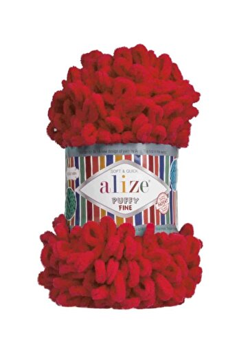 Alize Puffy Fine Hand Knitting Yarn Red 056