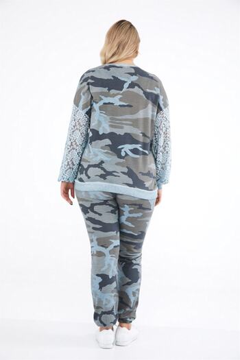 Seamoda Pantaloni de trening pentru femei, albastru deschis, cu model de camuflaj, spălat cu ulei