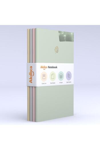 AKILLICA Notebook Set of 4 Notebooks Soft Striped Pastel Notebook 13,5x21 Cm