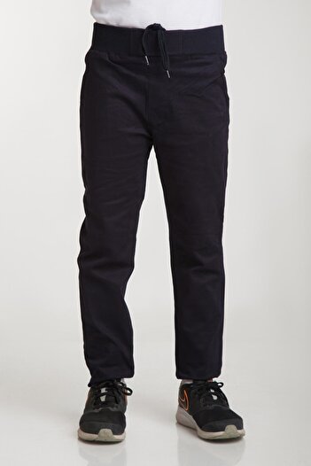 OKULCA Navy Blue Ribbed Waist Lycra Canvas School Trousers
