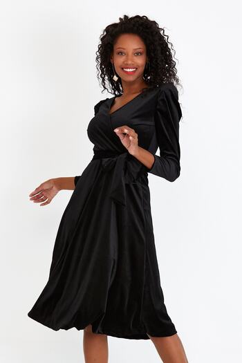 ADASTYLE Rochie Midi din catifea neagră la dublu