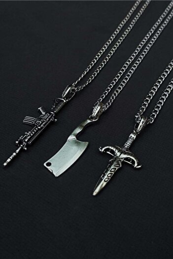 The Collection 3-Piece Weapon Sword Ax Men's Necklace Set