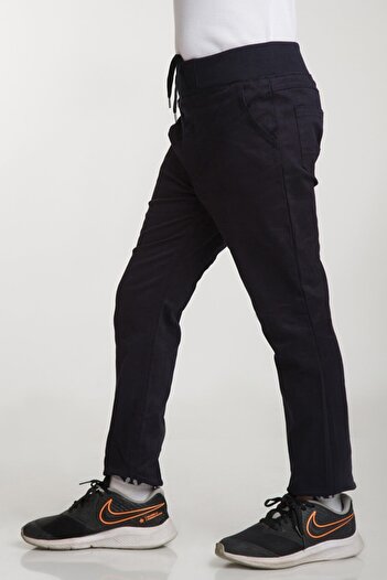 OKULCA Navy Blue Ribbed Waist Lycra Canvas School Trousers