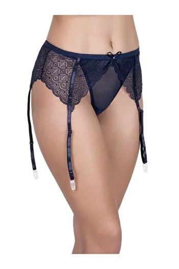 Cottonhill Women's Navy Blue Ruched One-Piece Garter Belt