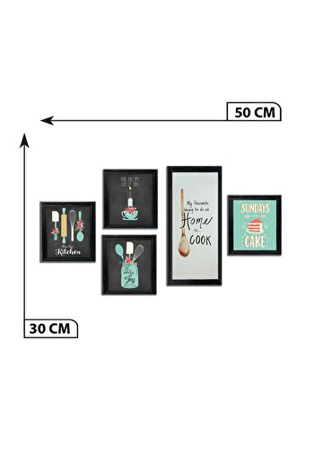 NT Handmade 5 Parça Ahşap Tablo Seti - Mutfak Konsepti Için Yeşil Mdf Duvar Dekoru 50x30 Cm