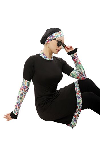 Emayo Ayşegül Floral Patterned Hijab Swimsuit