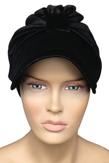 Vera Bonnet Ready Turban Velvet Black Hat with Hijab Women's Bonnet Hat