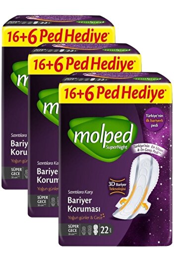 Molped Supernıght Super Night Hygienic Pad 22 Pieces X 3 Pieces