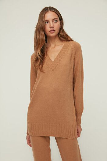 Trendyol Collection Camel Knitwear Top and Bottom Set THMAW22AU0493
