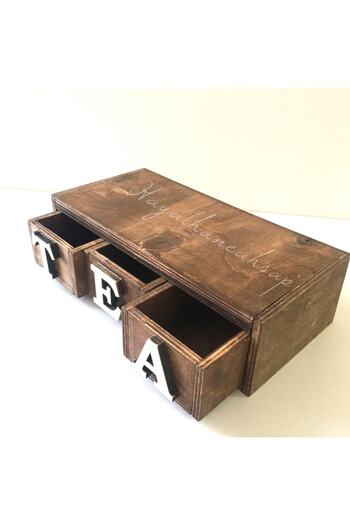 HAYALHANE AHŞAP Tea Box / Eat Box / Decorative Storage Box with Wooden Drawer / Tea Box / 15 X 30 Cm