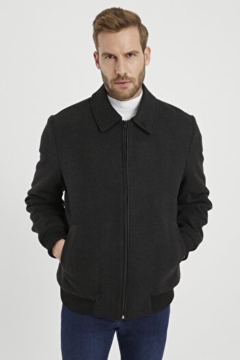 DYNAMO Men's Smoked Polo Collar Wool Blended Comfortable Fit Stamp Coat