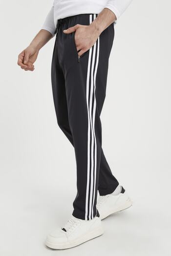 DYNAMO Men's White Striped Black Sweatpants Leg Plain Diving Fabric
