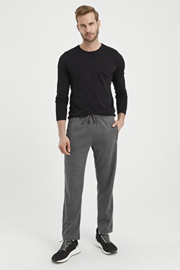 DYNAMO Men's Anthracite Large Size Sweatpants Straight Comfortable Fit with Zipper Pocket
