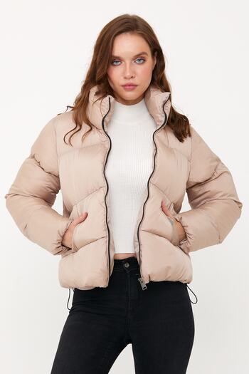 DYNAMO Women's Beige Oversize Puffer Coat