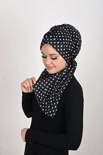 OykumBone Black and White Polka Dot Patterned Sandy Fabric Lycra Ready Shawl-scarf-bone