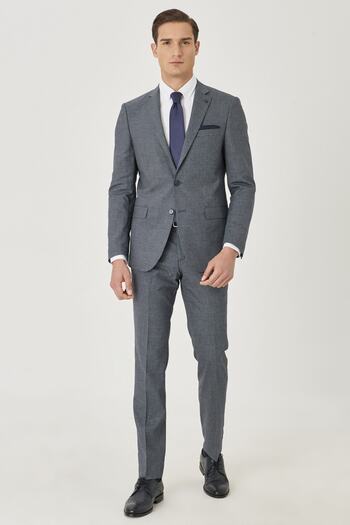 ALTINYILDIZ CLASSICS Men's Navy Blue Wool Slim Fit Slim Fit Print Suit