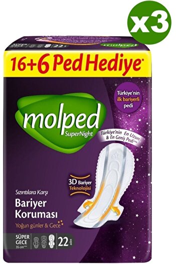 Molped Supernıght Super Night Hygienic Pad 22 Pieces X 3 Pieces