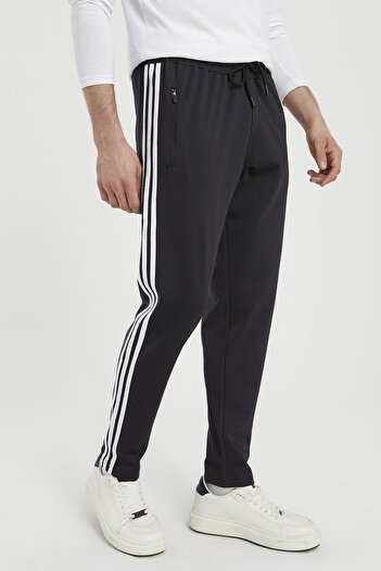DYNAMO Men's White Striped Black Sweatpants Leg Plain Diving Fabric