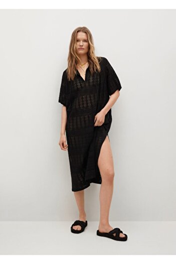 MANGO Woman Woman's Black Hollowed Knit Kaftan