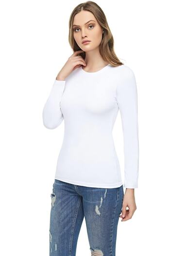 Tutku Elit Women's White Cotton Long Sleeve Bodysuit