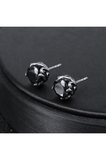 northstarshop Black Zircon Stone Vintage Design Nail-Proof Motorcycle Male 316l Steel Earrings (pair)