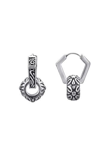 northstarshop Large Antique Design Combination Ring Accessory Snap Hexagon Tribal Men's 316l Steel Earrings Pair
