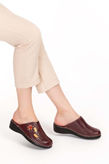 Gondol Women's Leather Orthopedic Sabo Slippers Yprk.811 - Claret Red - 39