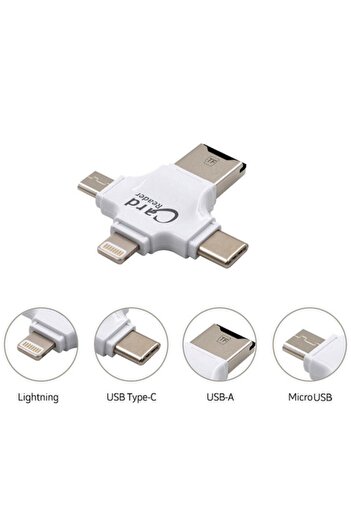 Alfais 4419 Lightning Type C 3.1 Micro Usb Tf Kart Okuyucu Iphone Otg Çevirici Dönüştürücü Adaptör