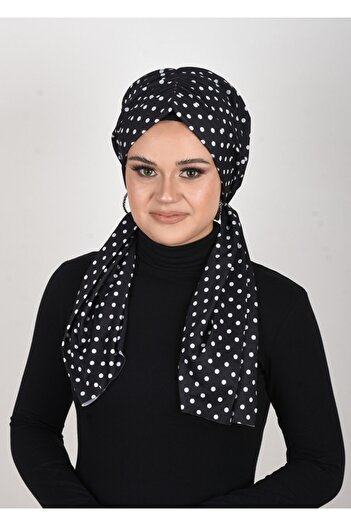 OykumBone Black and White Polka Dot Patterned Sandy Fabric Lycra Ready Shawl-scarf-bone