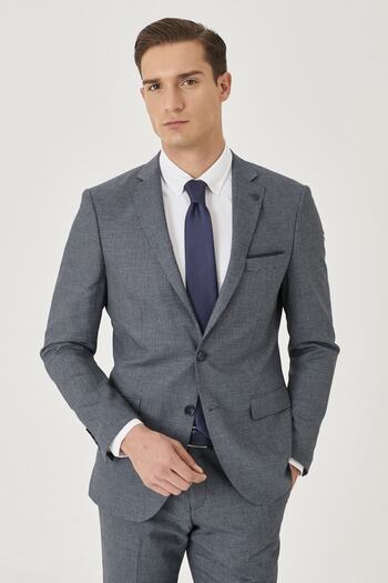 ALTINYILDIZ CLASSICS Men's Navy Blue Wool Slim Fit Slim Fit Print Suit