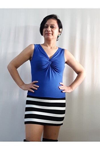Mertcan Butik Tricou din vascoză din bumbac pieptănat albastru indigo în fața răsucită