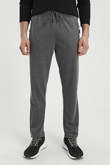DYNAMO Men's Anthracite Large Size Sweatpants Straight Comfortable Fit with Zipper Pocket