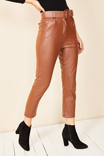 HAKKE Women's Carrot Model Leather Trousers