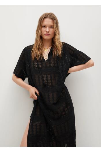 MANGO Woman Woman's Black Hollowed Knit Kaftan