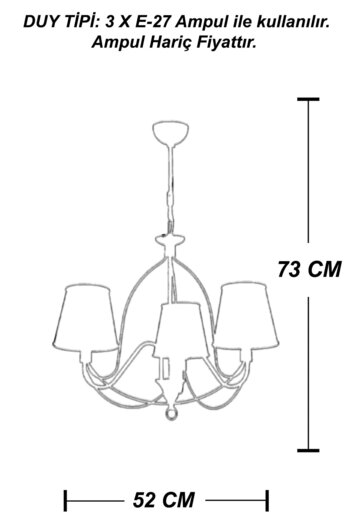 VENON Oyra 3-Piece Black Copper Dried Rose - Güven Chandelier (53856) E-27