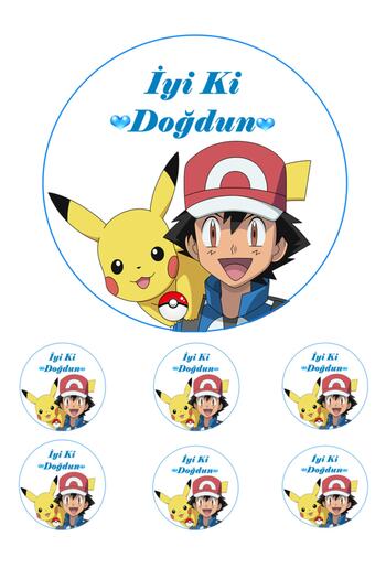 Pasta9 Yenilebilir Pasta Resmi Pokemon Pirinç Kağıdından 6-8-10 Kişilik Pastaya Uygun 16 Cm